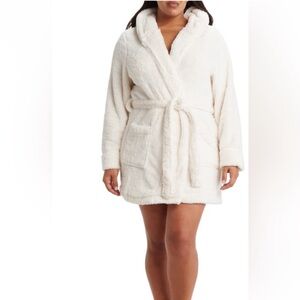 NWT Nordstrom HONEYDEW INTIMATES Snug Bug Hooded Robe,XL,Ivory,High Pile Fleece